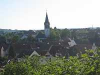  Church tower in the middle of the village of Atzbach on the Lahn River.