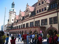  Carolyn and I posing in the crowd in front of the Old Town Hall.