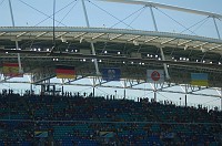  The flags of Spain, Germany, FIFA, UEFA (Union of European Football Associations) and Ukraine.