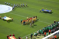  The players shaking hands.