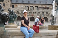  Carolyn and the Göbel fountain.  The fountain was built beginning in 1998.  The bronze sculptures of the fountain were by a local sculptor, Bernd Göbel.