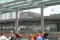  After a train ride from Neustadt to Kaiserslautern we get our first glimpse of the stadium right after we get off the train.