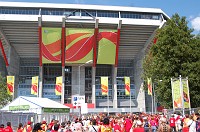  At last, the stadium.  It was brand-spanking new.  In fact, all the postcards had a model of this stadium because it wasn't finished yet by the time they needed to go to print.